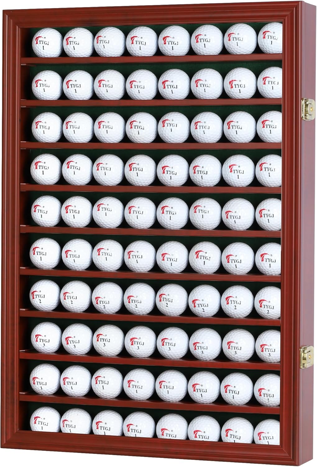 Flag Connections 80 Novelty/Souvenir Golf Ball Display Case Holder Cabinet, (Mahogany Finish)