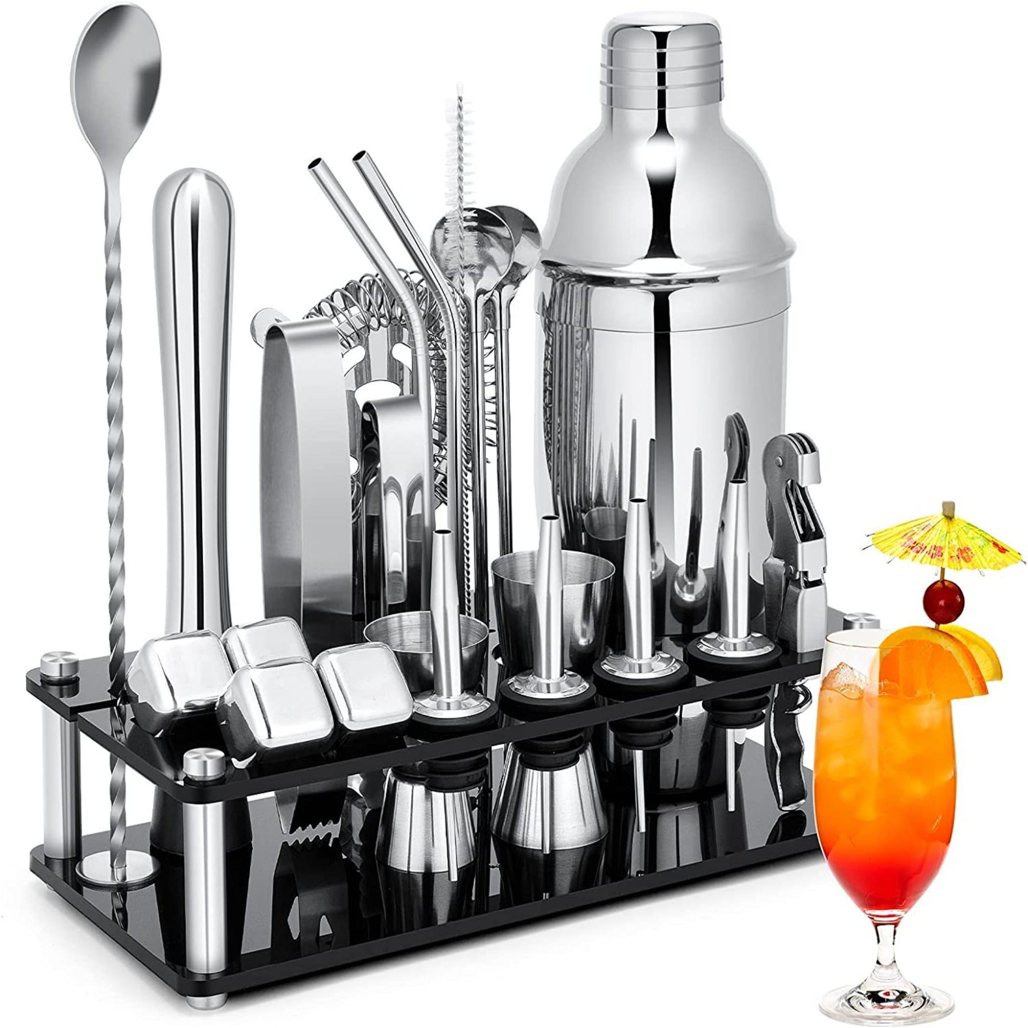 Cocktail Shaker Set Bartender Kit with Acrylic Stand