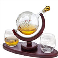 Whiskey Decanter Globe Set with 2 Etched Whiskey Glasses